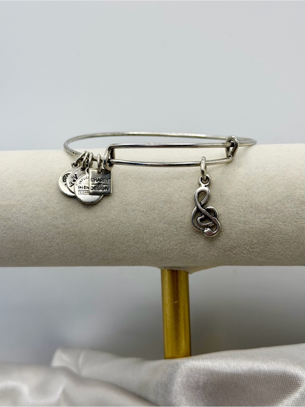 Alex and Ani Silver Treble Clef Charm Bangle Bracelet